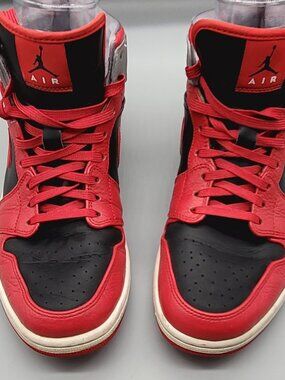 Nike Air Jordan 1 Mens High Top Sneakers Shoes Red Black Grey Bred